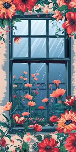 Malen Nach Zahlen Erwachsene,Fenster Blume DIY Handgemalt Ölgemälde Kit für Anfänger und Erwachsene Mit 3-Pinseln und Acrylfarbe,Malen Nach Zahlen Kinder Basteln für Home Décor Geschenk 70x140cm s-600 von Shozhoo