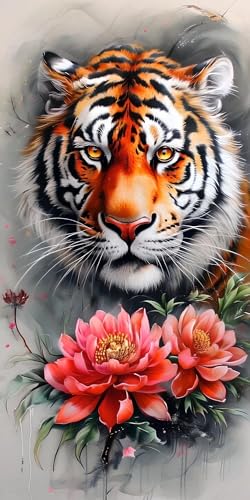 Malen Nach Zahlen Erwachsene Tiger Pfingstrose Malen Nach Zahlen Bild,DIY Set mit Pinseln und Acrylfarben Handgemalt Leinwand, Malen Nach Zahlen Kinder Basteln Zuhause Mädchen Geschenk 80x160cm s-778 von Shozhoo