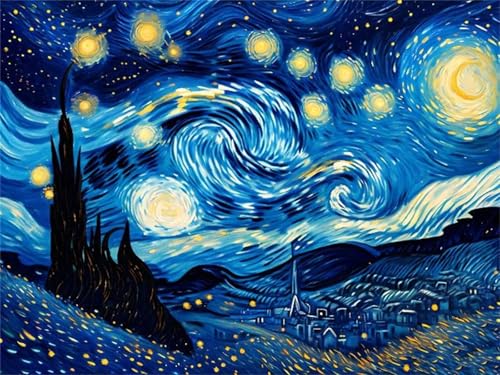 Malen Nach Zahlen Erwachsene Van Gogh Sternennacht Malen Nach Zahlen Kinder mit 3-Pinseln und Acrylfarbe Diy Set, Paint by Numbers Adult Leinwand Handgemalt öLgemäLde Kit Als Geschen 80x60cm s-7301 von Shozhoo