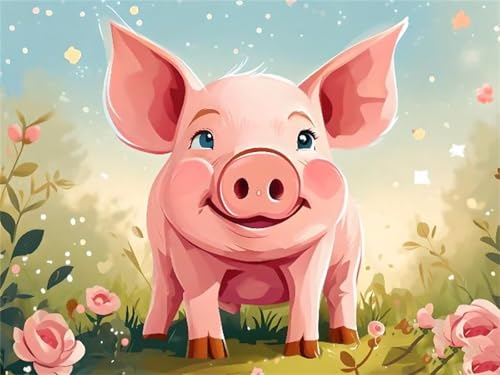 Shozhoo Malen Nach Zahlen Erwachsene Cartoon Schwein Malen Nach Zahlen Kinder mit 3-Pinseln und Acrylfarbe Diy Set, Paint by Numbers Adult Leinwand Handgemalt öLgemäLde Kit Als Geschen 30x20cm s-8621 von Shozhoo