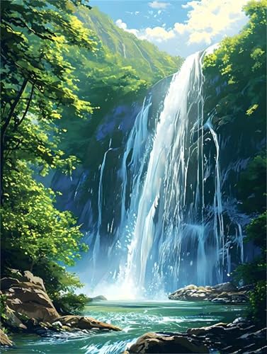 Shozhoo Malen Nach Zahlen Erwachsene Wald Wasserfall Malen Nach Zahlen Kinder mit 3-Pinseln und Acrylfarbe Diy Set, Paint by Numbers Adult Leinwand Handgemalt öLgemäLde Kit Als Geschen 45x60cm s-4764 von Shozhoo