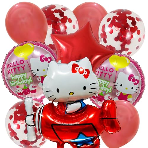 KIT Katzen Folienballon Set, Rote Konfetti Luftballons, Cartoon Tier Luftballons Geburtstag, Partyzubehör für Babyparty, Ballons Rot Mädchengeburtstag, Geburtstagsdeko, Luftballons Bunt Deko(10 Stück) von ShrewdYuya