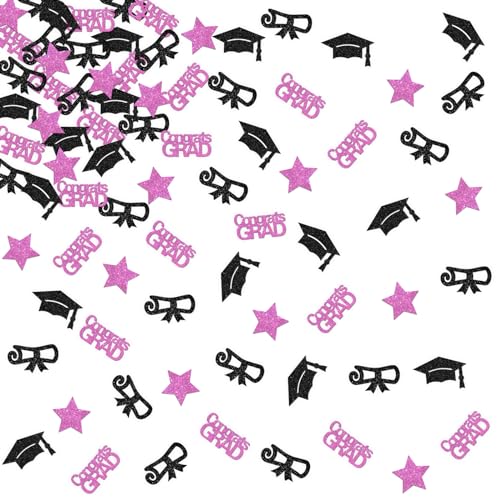 ShuanQ Congrats Grade Konfetti – Klasse 2024 Abschlussfeier Schild – High School College Graduation Party Tischdekoration Streuungen – Schwarz & Rosa Glitzer Glitter Glitter von ShuanQ