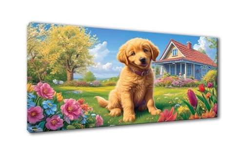 5D Diamond Painting Hund Diamond Painting Erwachsene Blume Diamant Painting Bilder Kinder DIY Diamant Malerei Stickerei Kreuzstich Set für Home Wand Deko Wohnzimmer Geschenke Frauen 30 x 60 cm Y-808 von Shueayin