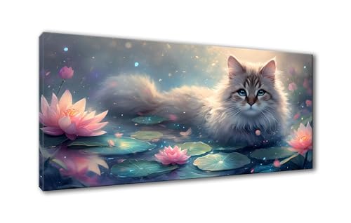 5D Diamond Painting Katze Diamond Painting Erwachsene Lotus Diamant Painting Bilder Kinder DIY Diamant Malerei Stickerei Kreuzstich Set für Home Wand Deko Wohnzimmer Geschenke Frauen 30 x 60 cm Y-893 von Shueayin