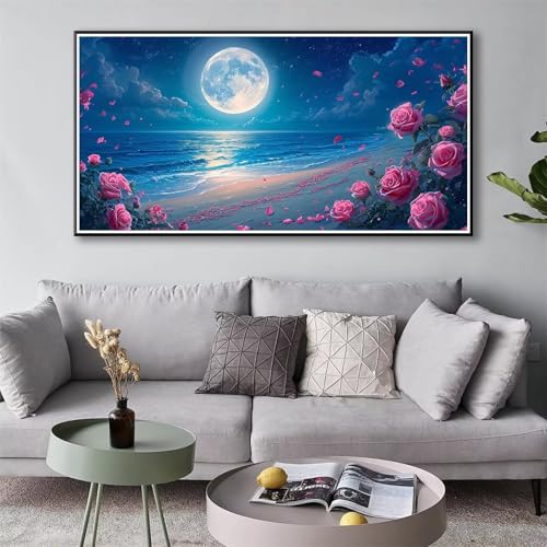 5D Diamond Painting Mond Diamond Painting Erwachsene Blume Diamant Painting Bilder Kinder DIY Diamant Malerei Stickerei Kreuzstich Set für Home Wand Deko Wohnzimmer Geschenke Frauen 30 x 60 cm Y-127 von Shueayin