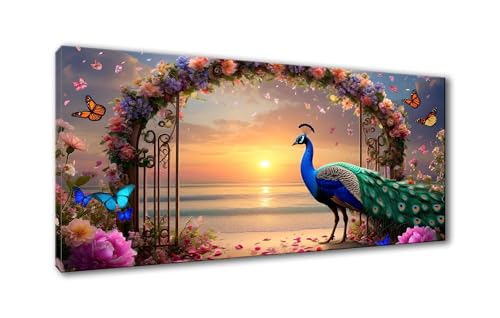 5D Diamond Painting Pfau Diamond Painting Erwachsene Blume Diamant Painting Bilder Kinder DIY Diamant Malerei Stickerei Kreuzstich Set für Home Wand Deko Wohnzimmer Geschenke Frauen 30 x 60 cm Y-816 von Shueayin