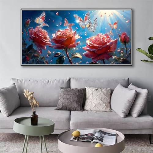 5D Diamond Painting Rose Diamond Painting Erwachsene Blume Diamant Painting Bilder Kinder DIY Diamant Malerei Stickerei Kreuzstich Set für Home Wand Deko Wohnzimmer Geschenke Frauen 30 x 60 cm Y-124 von Shueayin