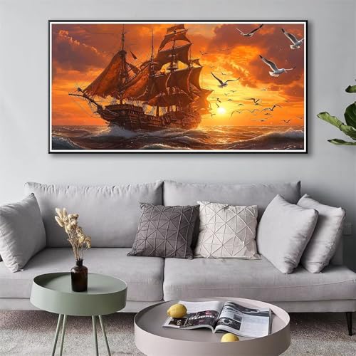 5D Diamond Painting Sonnenuntergang Diamond Painting Erwachsene Boot Diamant Painting Bilder Kinder DIY Diamant Malerei Stickerei Kreuzstich Set Home Wand Deko Geschenke für Frauen 30 x 60 cm Y-119 von Shueayin