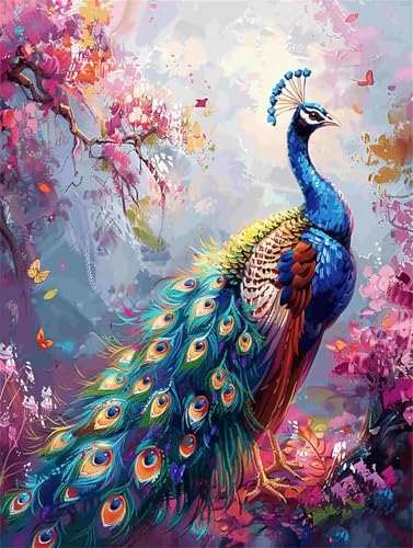 Diamond Painting 30 x 40 cm Tier Diamant Painting Bilder Erwachsene Pfau Diamond Art DIY Vollbohrer Eckige Steine, Diamant Malerei Stickerei Kreuzstich Set für Wanddeko, Geschenke für Frauen F-710 von Shueayin