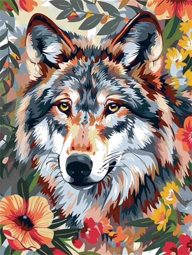 Diamond Painting 30 x 40 cm Tier Diamant Painting Bilder Erwachsene Wolf Diamond Art DIY Vollbohrer Eckige Steine, Diamant Malerei Stickerei Kreuzstich Set für Wanddeko, Geschenke für Frauen F-689 von Shueayin