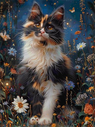 Diamond Painting 40 x 50 cm Katze Diamant Painting Bilder Erwachsene Blume Diamond Art Eckige Steine, DIY Diamant Malerei Stickerei Kreuzstich Set für Zimmer Wanddeko, Geschenke für Frauen F-696 von Shueayin