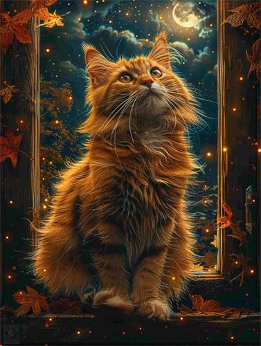 Diamond Painting 40 x 50 cm Katze Diamant Painting Bilder Erwachsene Tier Diamond Art DIY Vollbohrer Eckige Steine, Diamant Malerei Stickerei Kreuzstich Set für Wanddeko, Geschenke für Frauen F-708 von Shueayin