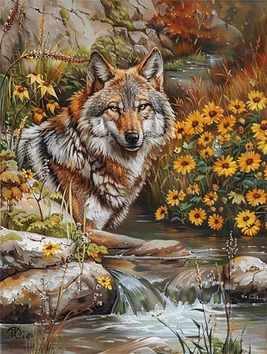 Diamond Painting 50 x 70 cm Wolf Diamant Painting Bilder Erwachsene Tier Diamond Art DIY Vollbohrer Eckige Steine, Diamant Malerei Stickerei Kreuzstich Set für Wanddeko, Geschenke für Frauen F-688 von Shueayin