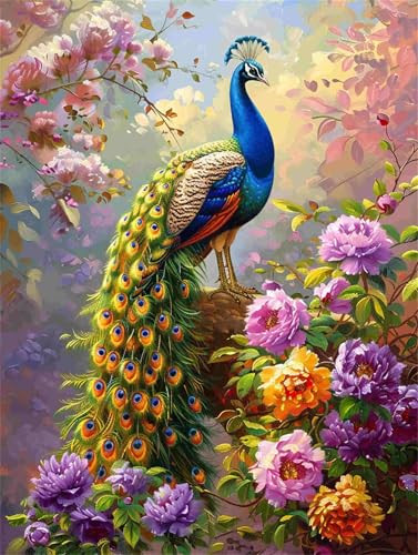 Diamond Painting 70 x 90 cm Blume Diamond Painting Erwachsene Pfau Diamond Art, DIY Diamond Painting Eckige Steine, Diamant Malerei Stickerei Kreuzstich Set für Wanddeko, Mädchen Geschenke F-180 von Shueayin