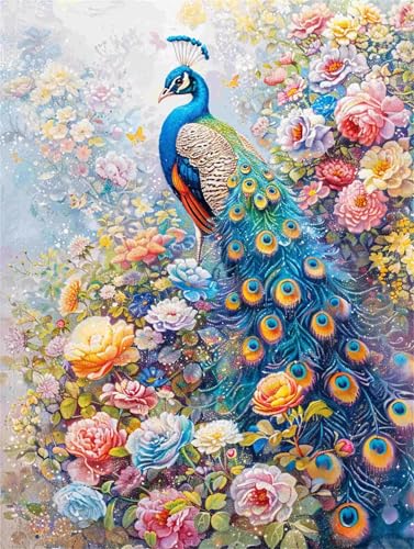 Diamond Painting 70 x 90 cm Pfau Diamond Painting Erwachsene Blume Diamond Art, DIY Diamond Painting Eckige Steine, Diamant Malerei Stickerei Kreuzstich Set für Wanddeko, Mädchen Geschenke F-165 von Shueayin