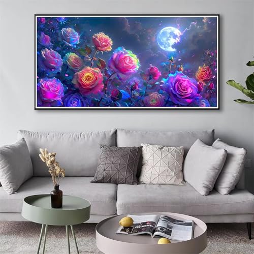 Diamond Painting Blume 5D Diamant Painting Bilder Mond Diamond Painting Erwachsene, Diamond Painting Set mit Zubehör, DIY Diamant Malerei für Wohnzimmer und Schlafzimmer Wanddeko 50 x 100 cm Y-126 von Shueayin