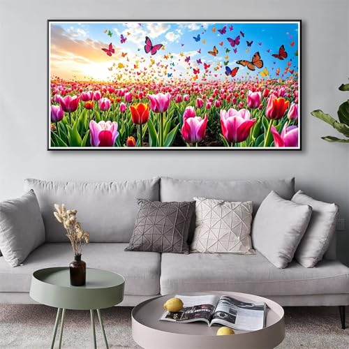 Diamond Painting Blume 5D Diamant Painting Bilder Schmetterling Diamond Painting Erwachsene, Diamond Painting Set mit Zubehör, DIY Diamant Malerei für Wohnzimmer Schlafzimmer Wanddeko 50 x 100 cm Y-92 von Shueayin