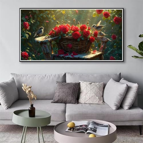 Diamond Painting Blume 5D Diamant Painting Bilder Vogel Diamond Painting Erwachsene, Diamond Painting Set mit Zubehör, DIY Diamant Malerei für Wohnzimmer und Schlafzimmer Wanddeko 50 x 100 cm Y-122 von Shueayin