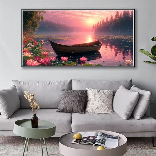 Diamond Painting Boot 5D Diamant Painting Bilder Lotus Diamond Painting Erwachsene, Diamond Painting Set mit Zubehör, DIY Diamant Malerei für Wohnzimmer und Schlafzimmer Wanddeko 60 x 120 cm Y-110 von Shueayin