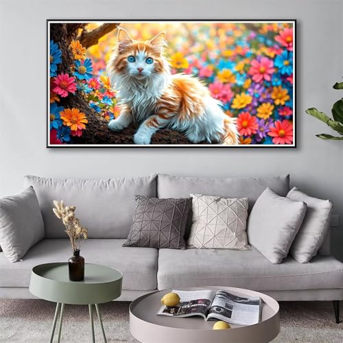 Diamond Painting Katze 5D Diamant Painting Bilder Blume Diamond Painting Erwachsene, Diamond Painting Set mit Zubehör, DIY Diamant Malerei für Wohnzimmer und Schlafzimmer Wanddeko 50 x 100 cm Y-97 von Shueayin