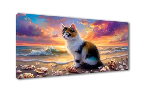 Diamond Painting Katze 5D Diamant Painting Bilder Strand Diamond Painting Erwachsene, Diamond Painting Set mit Zubehör, DIY Diamant Malerei für Wohnzimmer und Schlafzimmer Wanddeko 50 x 100 cm Y-825 von Shueayin