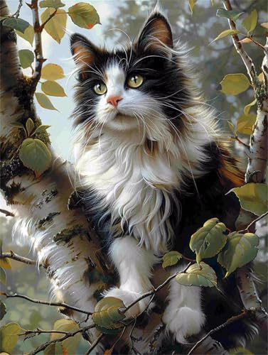 Diamond Painting Katze Diamant Painting Bilder Erwachsene Anfänger Baum, 5D DIY Diamond Art Eckige Steine, Diamanten Malerei Kunst Bastelset für Deko Wohnzimmer, Geschenke für Frauen 30 x 40 cm F-694 von Shueayin