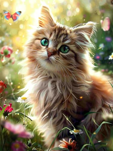 Diamond Painting Katze Diamant Painting Bilder Erwachsene Anfänger Tier, 5D DIY Diamond Art Eckige Steine, Diamanten Malerei Kunst Bastelset für Deko Wohnzimmer, Geschenke für Frauen 60 x 80 cm F-652 von Shueayin