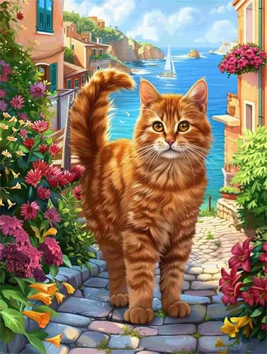 Diamond Painting Katze Diamond Painting Blume Diamant Painting Bilder Erwachsene Anfänger, 5D Diamond Painting Eckige Steine, DIY Diamanten Malerei Kunst Bastelset, Deko Wohnzimmer 70 x 90 cm F-167 von Shueayin