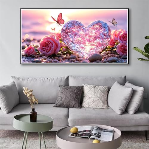 Diamond Painting Kristallherz 5D Diamant Painting Bilder Blume Diamond Painting Erwachsene, Diamond Painting Set mit Zubehör, DIY Diamant Malerei für Wohnzimmer Schlafzimmer Wanddeko 60 x 120 cm Y-90 von Shueayin