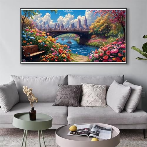 Diamond Painting Landschaft 5D Diamant Painting Bilder Blume Diamond Painting Erwachsene, Diamond Painting Set mit Zubehör, DIY Diamant Malerei für Wohnzimmer Schlafzimmer Wanddeko 50 x 100 cm Y-107 von Shueayin