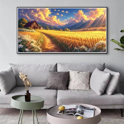 Diamond Painting Landschaft 5D Diamant Painting Bilder Weizenfeld Diamond Painting Erwachsene, Diamond Painting Set mit Zubehör, DIY Diamant Malerei Wohnzimmer Schlafzimmer Wanddeko 50 x 100 cm Y-120 von Shueayin