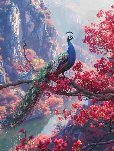 Diamond Painting Pfau Diamond Painting Baum Diamant Painting Bilder Erwachsene Anfänger, 5D Diamond Painting Eckige Steine, DIY Diamanten Malerei Kunst Bastelset, Deko Wohnzimmer 70 x 90 cm F-179 von Shueayin