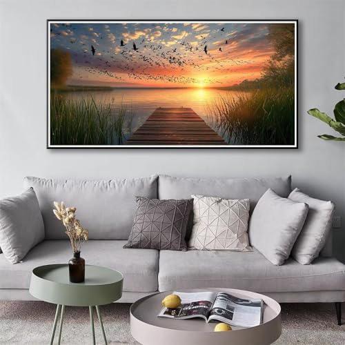 Diamond Painting Sonnenuntergang 5D Diamant Painting Bilder Landschaft Diamond Painting Erwachsene, Diamond Art Set mit Zubehör, DIY Diamant Malerei Wohnzimmer Schlafzimmer Wanddeko 50 x 100 cm Y-105 von Shueayin