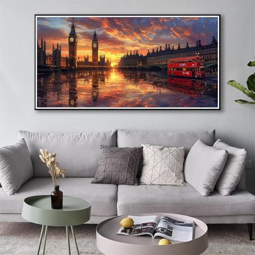 Diamond Painting Sonnenuntergang 5D Diamant Painting Bilder Straßenansicht Diamond Painting Erwachsene, Diamond Painting Set mit Zubehör, DIY Diamant Malerei Wohnzimmer Wanddeko 60 x 120 cm Y-112 von Shueayin