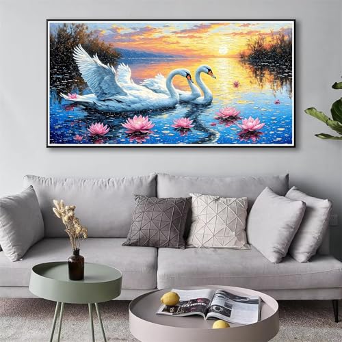 Diamond Painting Tier 5D Diamant Painting Bilder Schwan Diamond Painting Erwachsene, Diamond Painting Set mit Zubehör, DIY Diamant Malerei für Wohnzimmer und Schlafzimmer Wanddeko 50 x 100 cm Y-91 von Shueayin