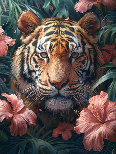 Diamond Painting Tiger Diamant Painting Bilder Blume Diamond Art Erwachsene Kinder Anfänger, DIY Mosaikherstellung Stickerei Kreuzstich Bastelset für Zimmer Deko, Geschenke für Frauen 30 x 40 cm F-660 von Shueayin