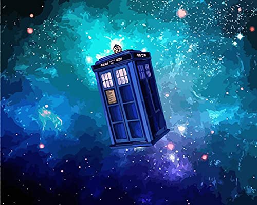 Ölgemälde nach Zahlen für Erwachsene, Ölgemälde nach Zahlen für Erwachsene, Kit für Anfänger, Malerei – Tardis Through The Starry – 40,6 x 50,8 cm (rahmenlos) von Shukqueen