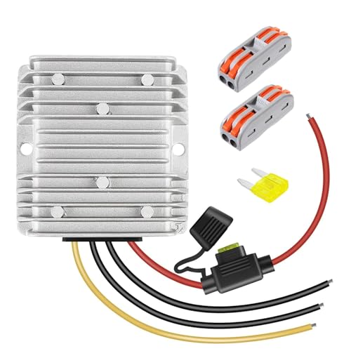 Spannungswandler DC 18-36V auf 12V, Shulltji Spannungsbegrenzer 20A 240W, Step Down Converter DC-DC Wandler 24V auf 12V mit 2 Terminals und Sicherung, Voltage Regulator, Spannungsregler Wasserdicht von Shulltji