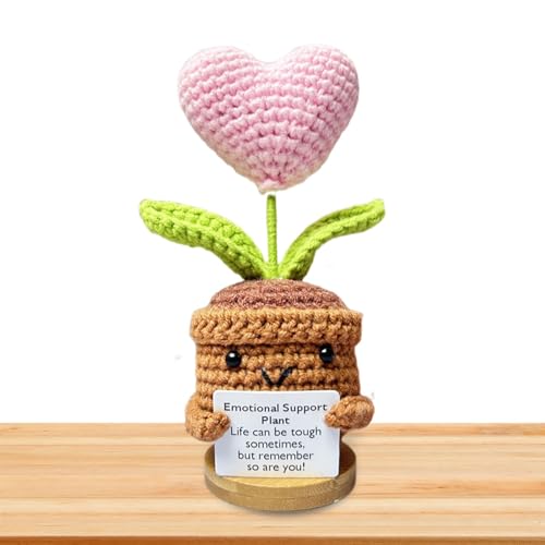 Funny Dolls, Crochet Doll with Card, Crochet Handmade Sunflower Potted Plant Artificial Potted Crochet Sunflower Shaped Knitted Plants Emotional Support Potato von Shurzzesj