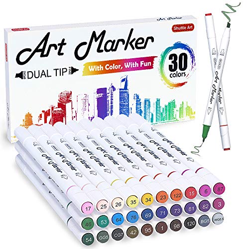 Shuttle Art Alkohol Marker, 30 buntes Alkohol Marker Stifte Set mit Doppelspitzen, Marker Stifte für Kinder & Erwachsene, Alkohol Stifte zum Zeichnen, Illustration, Skizzieren und Karten von Shuttle Art