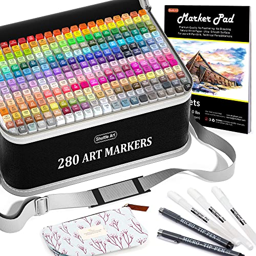 Shuttle Art Alkohol Marker Set, 280 bunte doppelseitige Alcohol Marker Stifte Set mit 1 Nr.0 Marker, Twinmarker Stifte für Kinder, Erwachsene, Alkohol Stifte, Graffiti Marker zum Zeichnen,Illustration von Shuttle Art