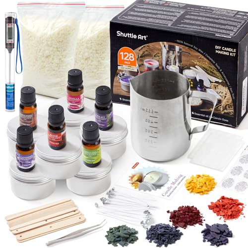 Shuttle Art DIY Kerzenherstellung Set mit 1,36kg Sojawachs, Schmelztopf, Duftöl, Dochten, Kerzendosen, Farbstoffen, Kerzen ziehen, Candle Making Kit, Duftkerzen Selber Machen von Shuttle Art