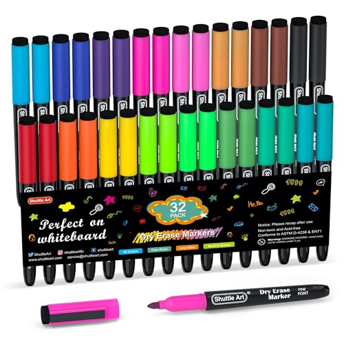 Shuttle Art Whiteboard Marker Set, 16 Farben Whiteboard Stifte, Folienstifte abwischbar, magnetische Whiteboard-Marker mit Radierer, folienstift wasserlöslich für Whiteboards, Spiegel, Schule von Shuttle Art