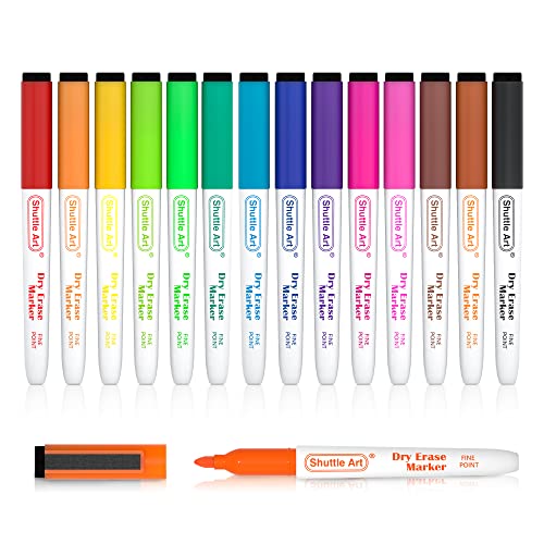 Shuttle Art Whiteboard Marker, 15 Farben Magnet Whiteboard Stifte (mit Radiergummi), abwischbar, Whiteboardstifte mit feiner Spitze, für Whiteboards, magnetischen Schreibtafeln, Spiegel geeignet von Shuttle Art