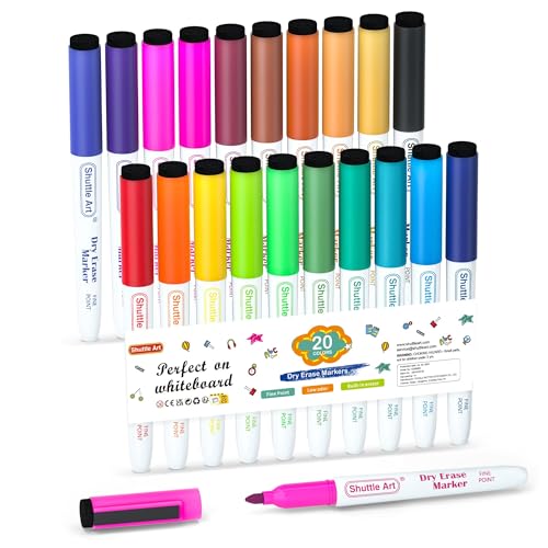 Shuttle Art Whiteboard Marker Set 20 Stück Whiteboard Marker Feine Spitze und Radiergummi trocken abwischbare Whiteboard Marker für Kinder zum Schreiben auf Whiteboards, Wochenplaner, Glas für von Shuttle Art