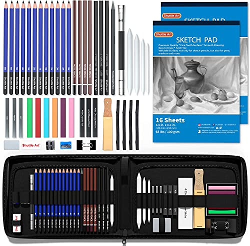 Shuttle Art Zeichenset, 52-teiliges professionelles Zeichenstifte Set, Malset mit Graphitstift, Kohlestift, Skizzenbuch, Handtasche mit Reißverschluss, für Erwachsene und Kinder geeignet von Shuttle Art