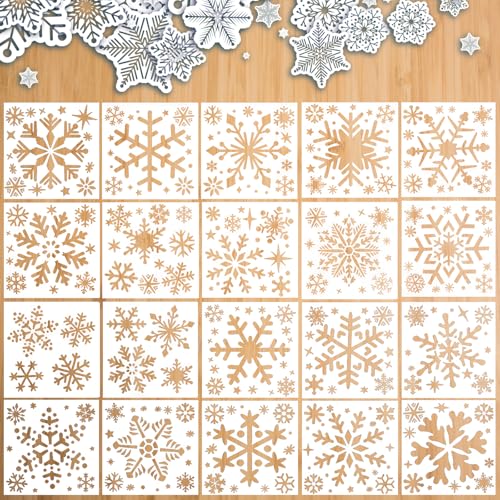 Weihnachten Schneeflocke Schablone, Shyllin 20 Stück Wiederverwendbare Schneeflocken Vorlage, Zeichenschablonen Weihnachten, Malschablonen für Fenster, Scrapbooking, DIY Weihnachtsdekoration von Shyllin