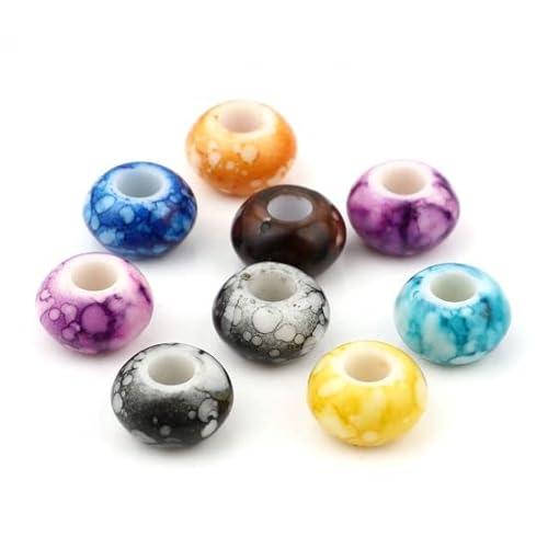 SiAura Material - 100 Stück bunte Acrylperlen Ø 15mm flach rund , Batik Muster Kunststoffperlen Schmuck Perlen Perlen Set Armband Perlen Bastelperlen mit Loch Fädelperlen I Perlen zum Auffädeln von SiAura Material