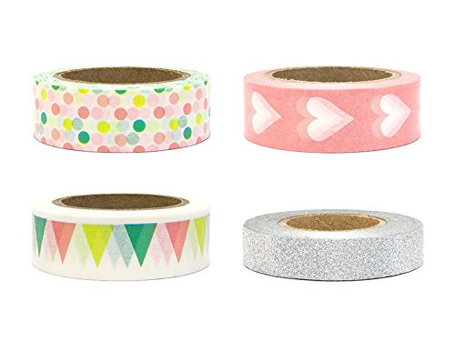 SiDeSo® 4 Rollen Washi Tape Set 10-15mm breit Klebeband Scrapbooking (bunt) von SiDeSo